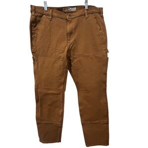 Carhartt Women's Rugged Flex Loose Fit Canvas Double-Front Brown Pants 16T Tall